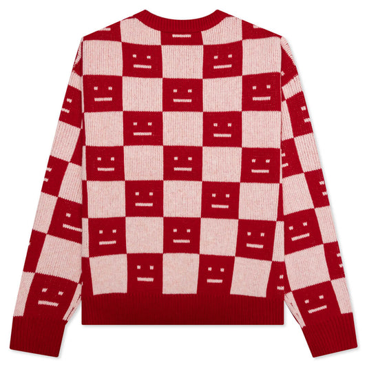 Crew Neck Wool Sweater - Deep Red/Faded