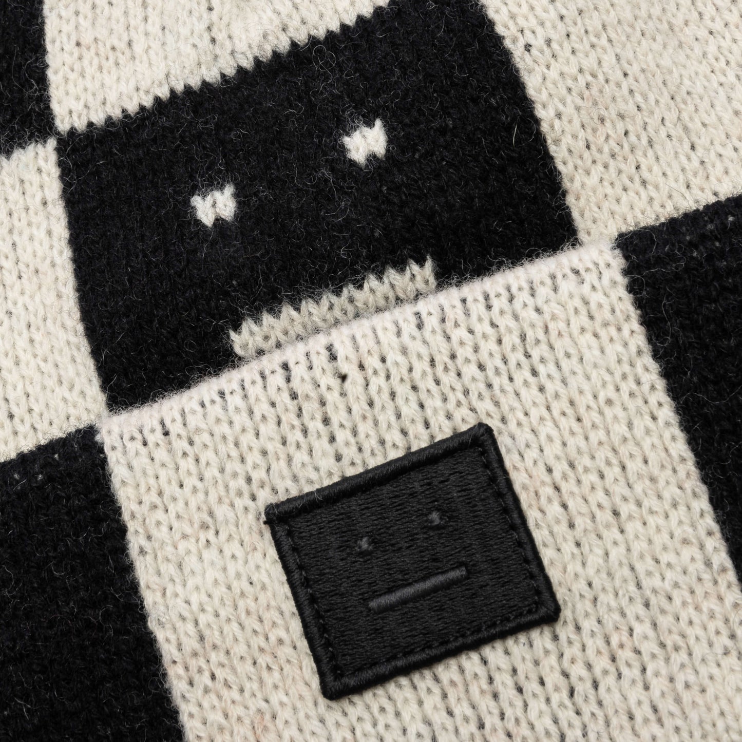 Jacquard Knit Beanie Hat - Black/Oatmeal Melange