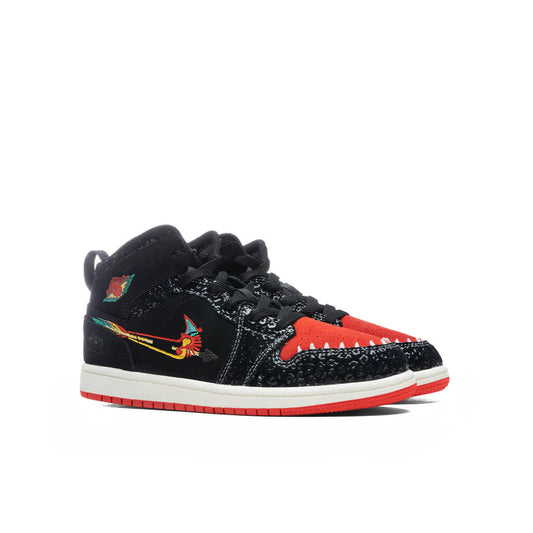 Air Jordan 1 Mid SE (PS) "Siempre Familia" - Black/Chile Red