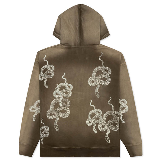 Snake Print Bleached Hoodie - Dark Moss
