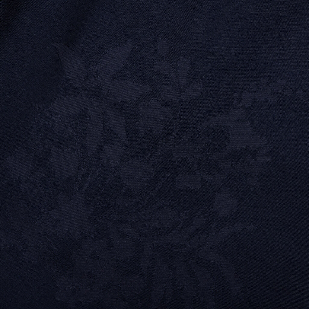 Silk Floral Jacquard Pants - Navy