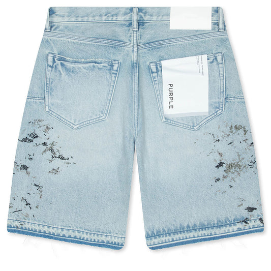Beaded Splatter Denim Shorts - Light Indigo