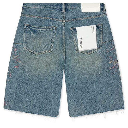 Beaded Splatter Denim Shorts - Mid Indigo