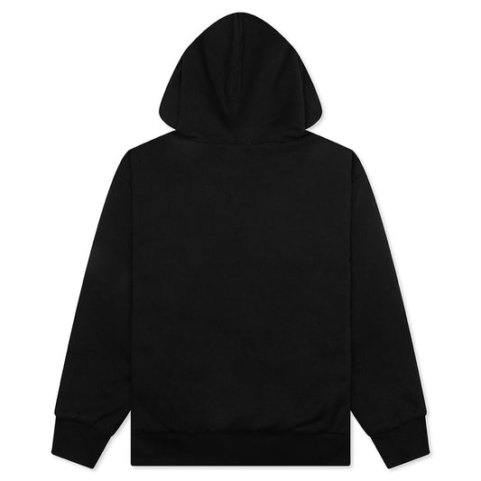 College Puffy Relaxed Fit Pullover Hoodie - Black