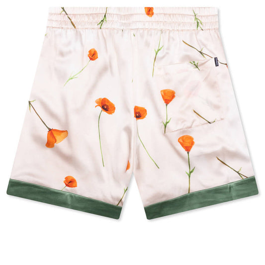 Color Block Silk Shorts - Poppy Ivory