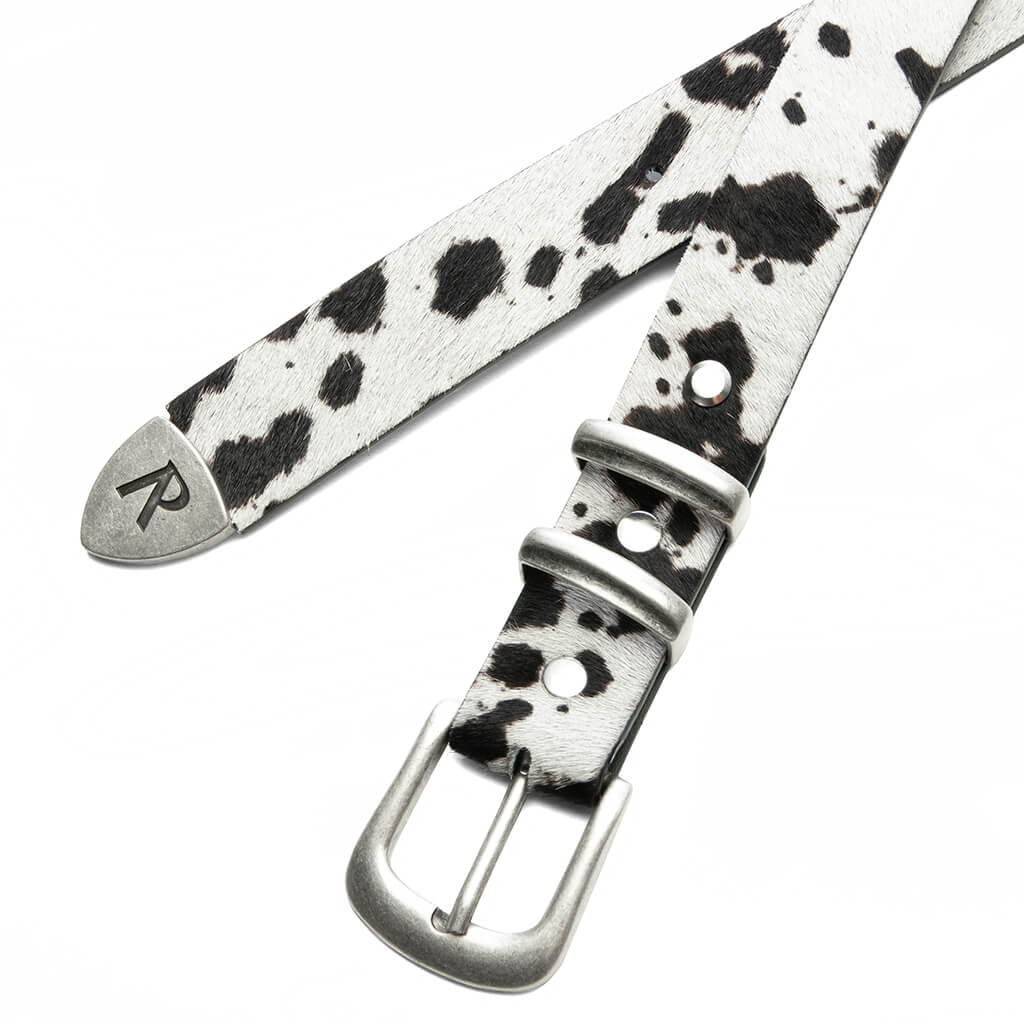 Cow Hide Rodeo Belt - Flat White/Jet Black