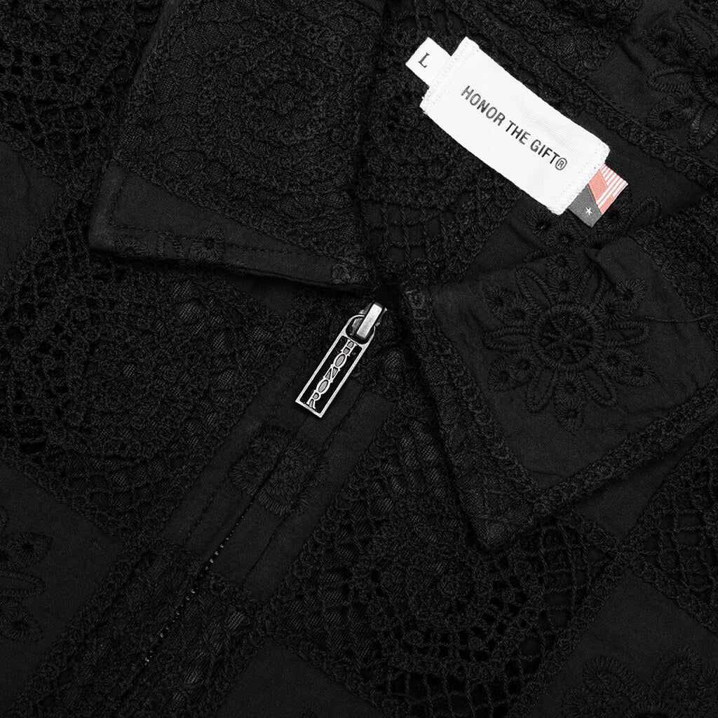 Crochet Full Zip Jacket - Black