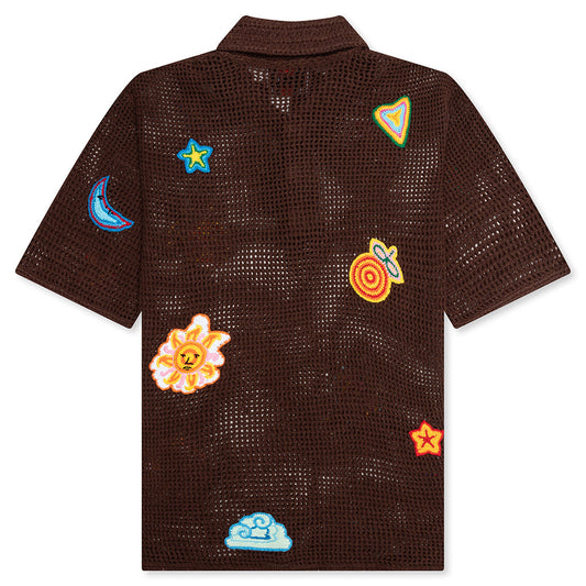Crochet Polo with Patches - Brown
