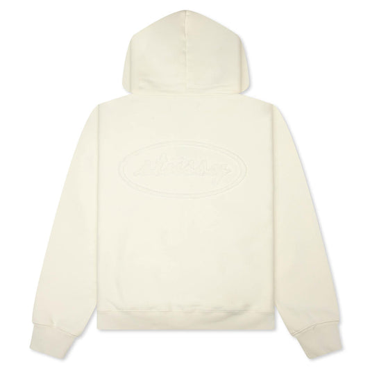 Cursive Applique Zip Hood - Natural