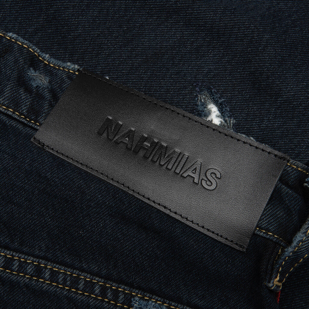 Destroyed Denim Track Pants - Dark Indigo Wash