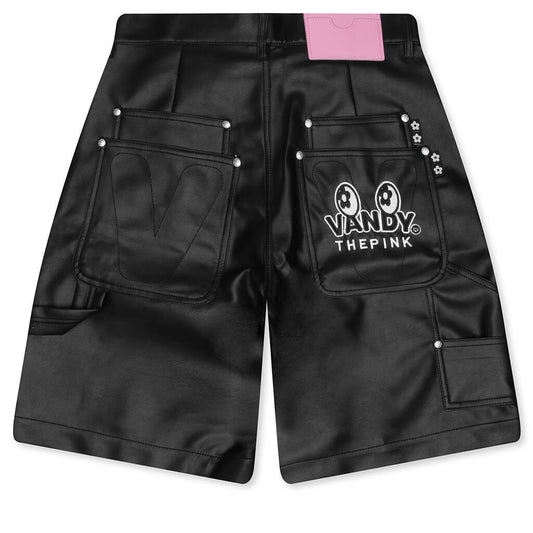 Double Knee Leather Shorts - Black