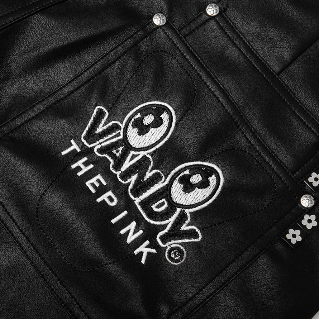 Double Knee Leather Shorts - Black