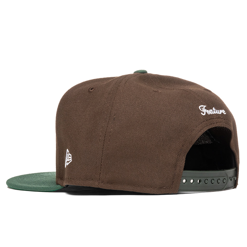 Feature x New Era Old English F Snapback Hat w/ Pin - Walnut/Cilantro Green