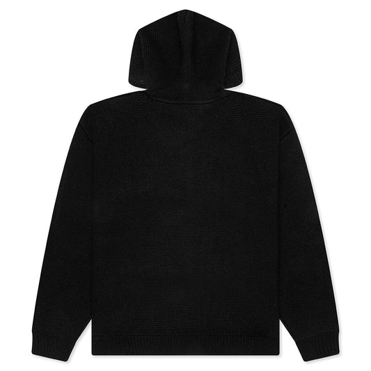 Felt Patch Knit Hood - Black