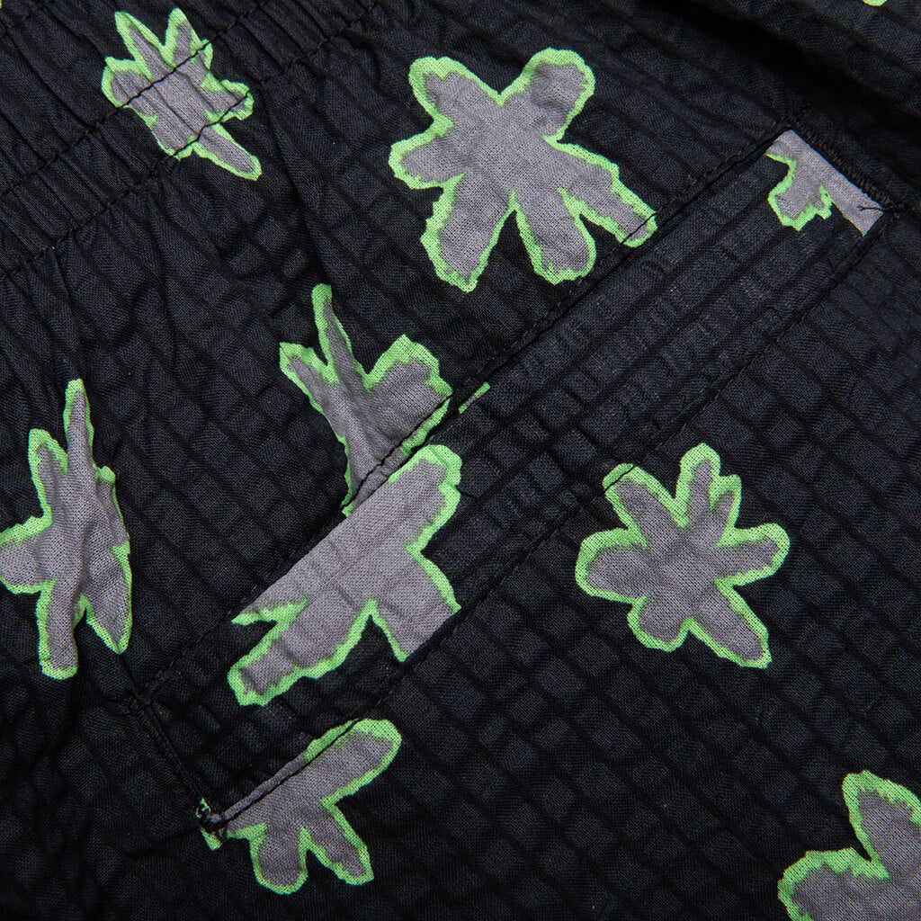 Floral Seersucker Shorts - Black