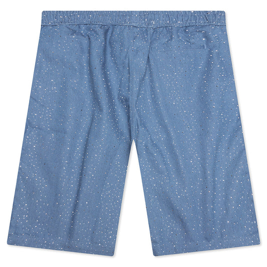 Glitter Baggy Denim Shorts - Light Indigo