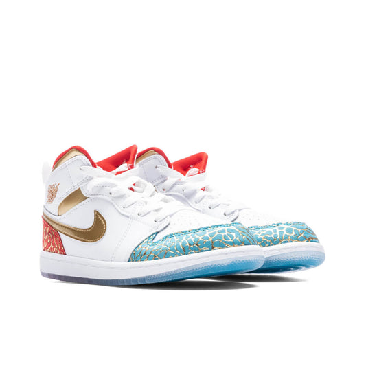 Air Jordan 1 Mid (PS) - White/Metallic Gold/University Red