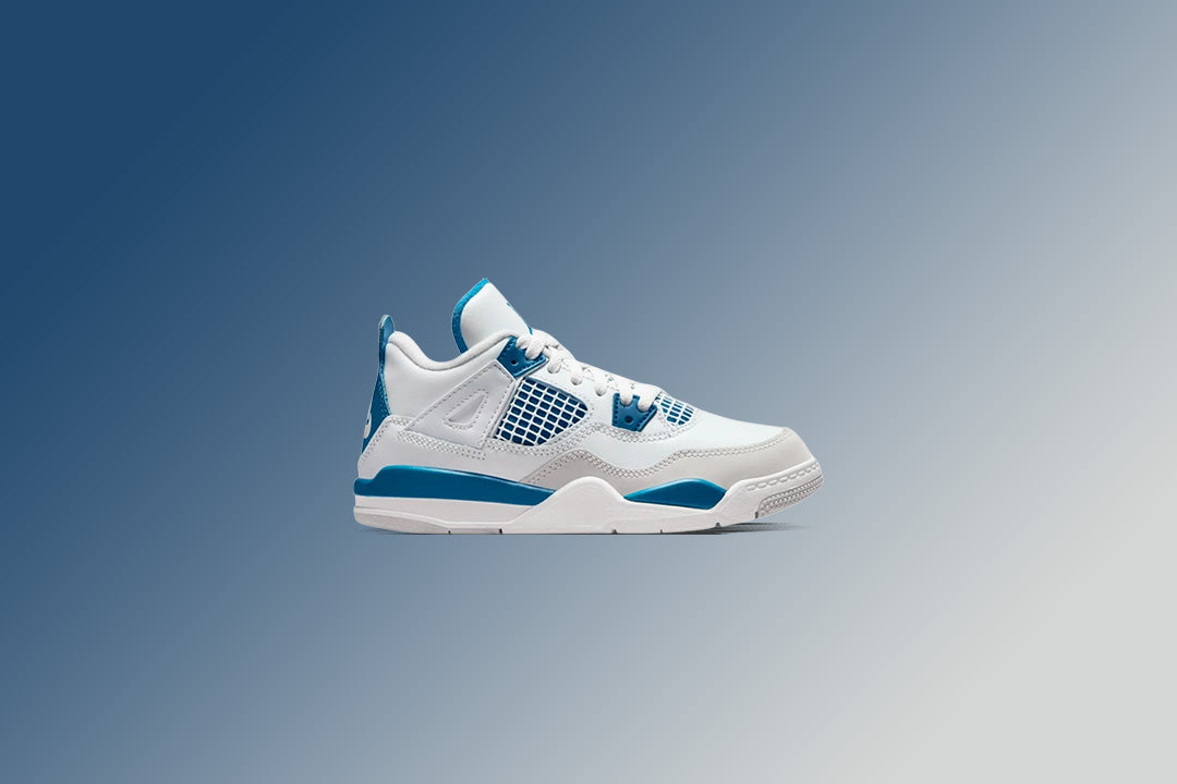 Jordan 4 Retro (PS) 'Industrial Blue' - Off White/Military Blue/Neutral Grey