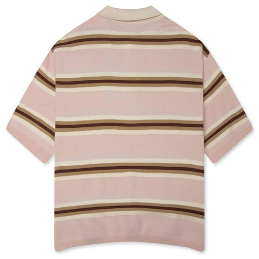 Knit Striped Polo - Soft Pink Stripe