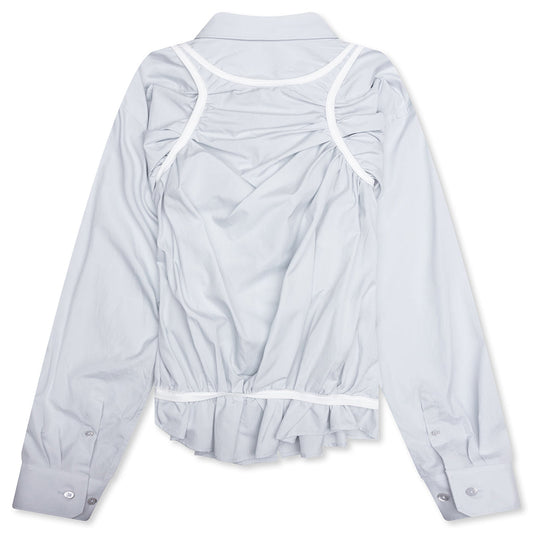 Loose Fit Button Shirt with White Accents - Light Blue