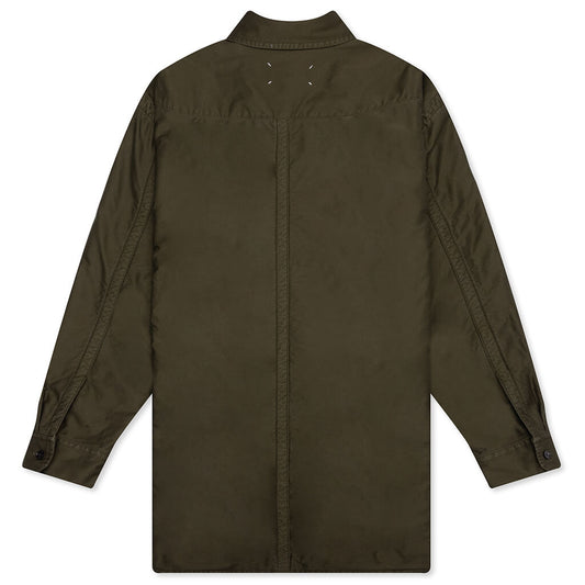 Padded Cotton Satin Shirt - Military Green