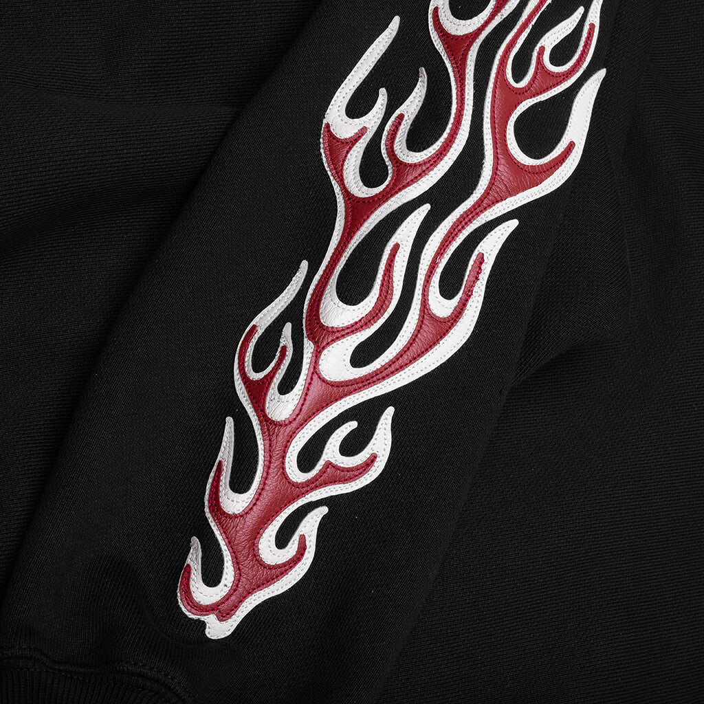 Leather Flame Hoodie - Black