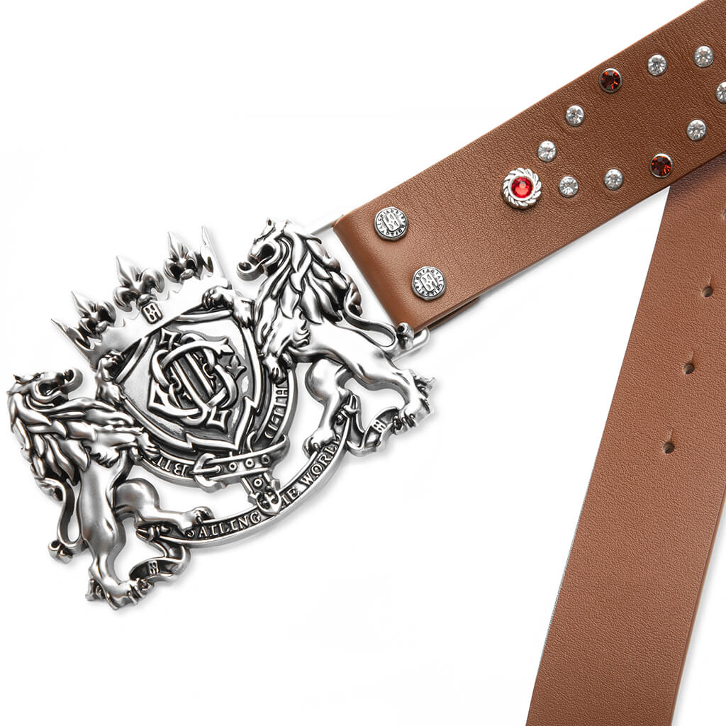 Lion Medal Leather Belt - Brown