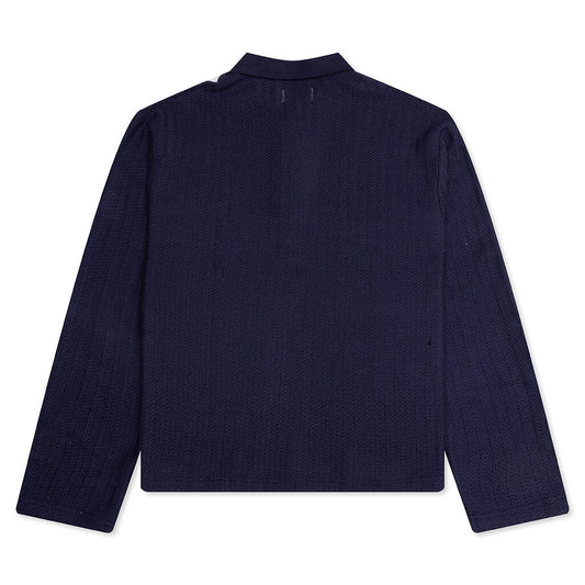 Long Sleeve Knit Polo - Navy