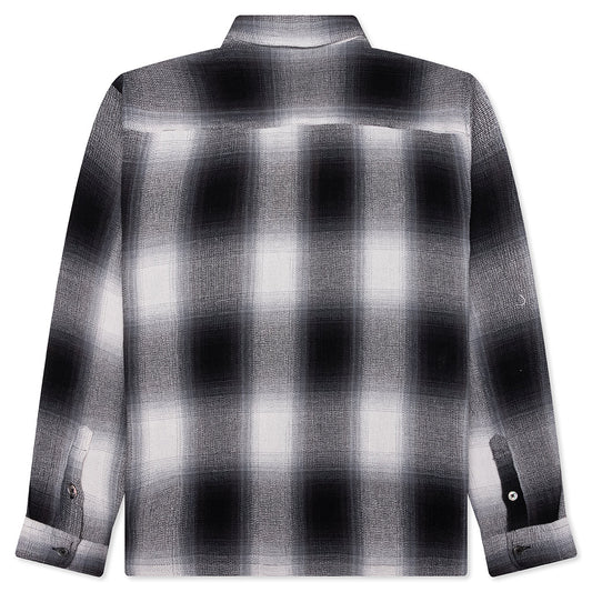 Loose Weave Plaid Shirt - Grey