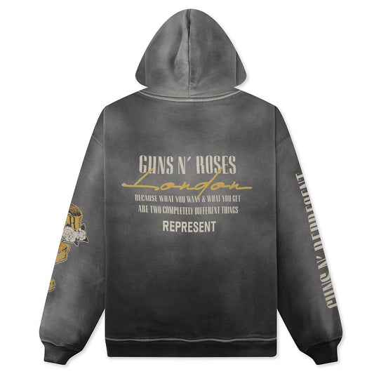 Represent x Guns N' Roses Cross Zip Through Hoodie - Stained Black