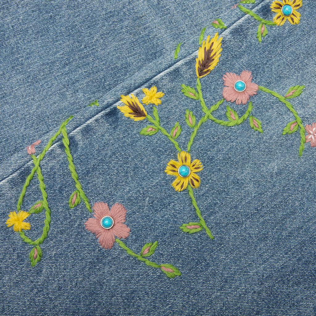 Majestic Floral Denim Pants - Blue