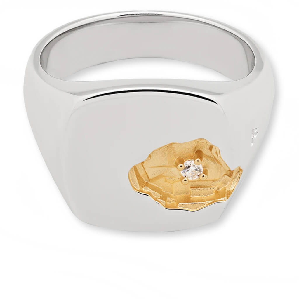 Mined Ring Large Diamond - S925 Sterling Silver with 18K Gold Plating