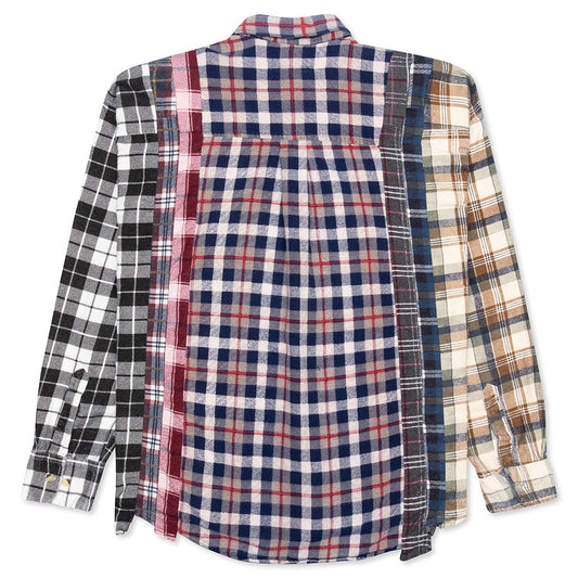 7 Cuts Wide Flannel Shirt - Stone/White