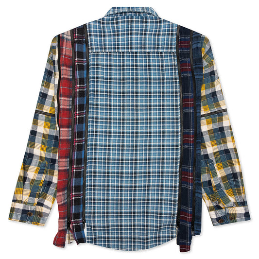7 Cuts Zipped Wide Flannel Shirt - Blue/White