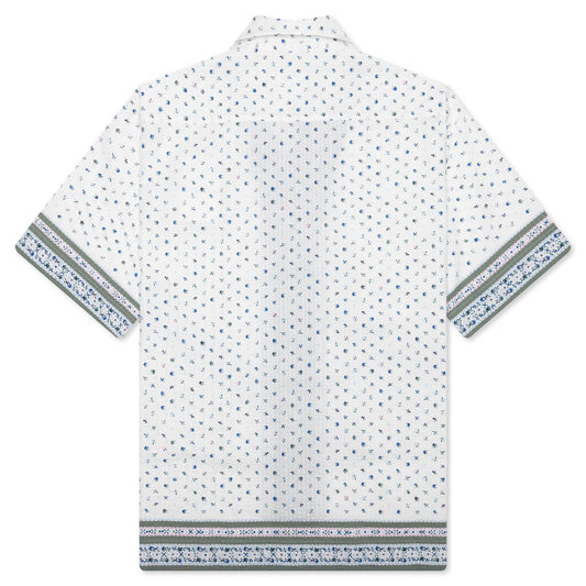 Floral Print Boxy Fit Shirt in Cotton Seersucker - Cream/Green