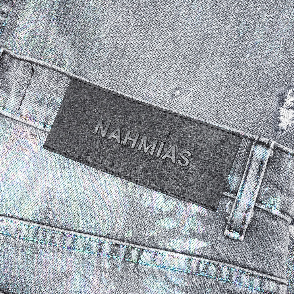 Oil Spill Baggy Jean - Charcoal Wash