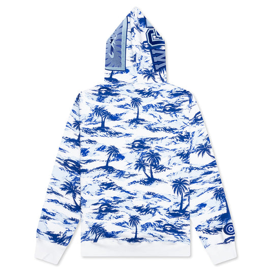 Palm Tree Camo Relaxed Fit Shark Full Zip Hoodie - Blue