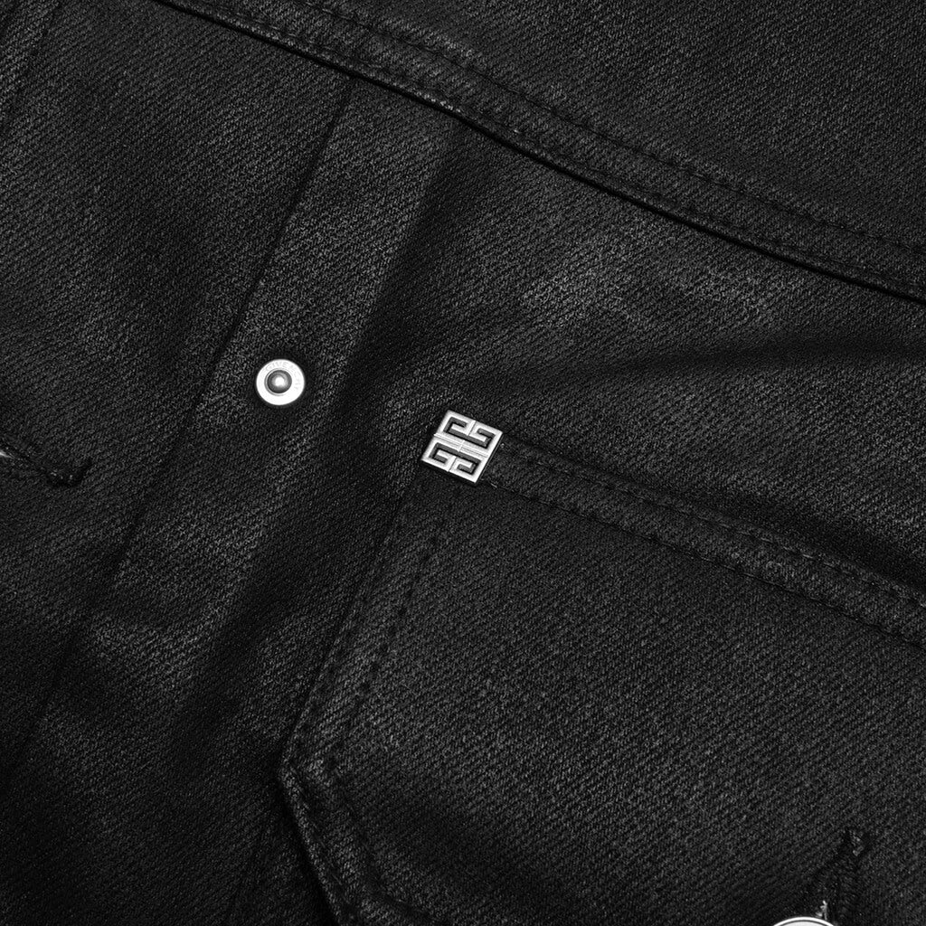 Pleated and Snapped Denim Jacket - Black