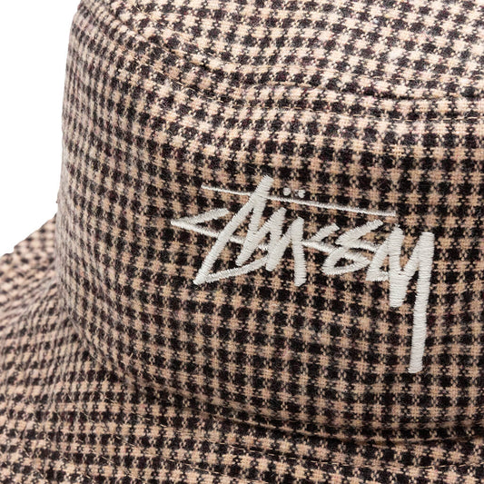 Wool Check Big Stock Bucket Hat - Brown