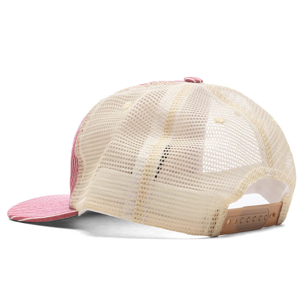 Red Striped Tobacco Trucker Hat - Red/Off White
