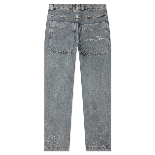 Rhinestone Wide Leg Pant - Indigo