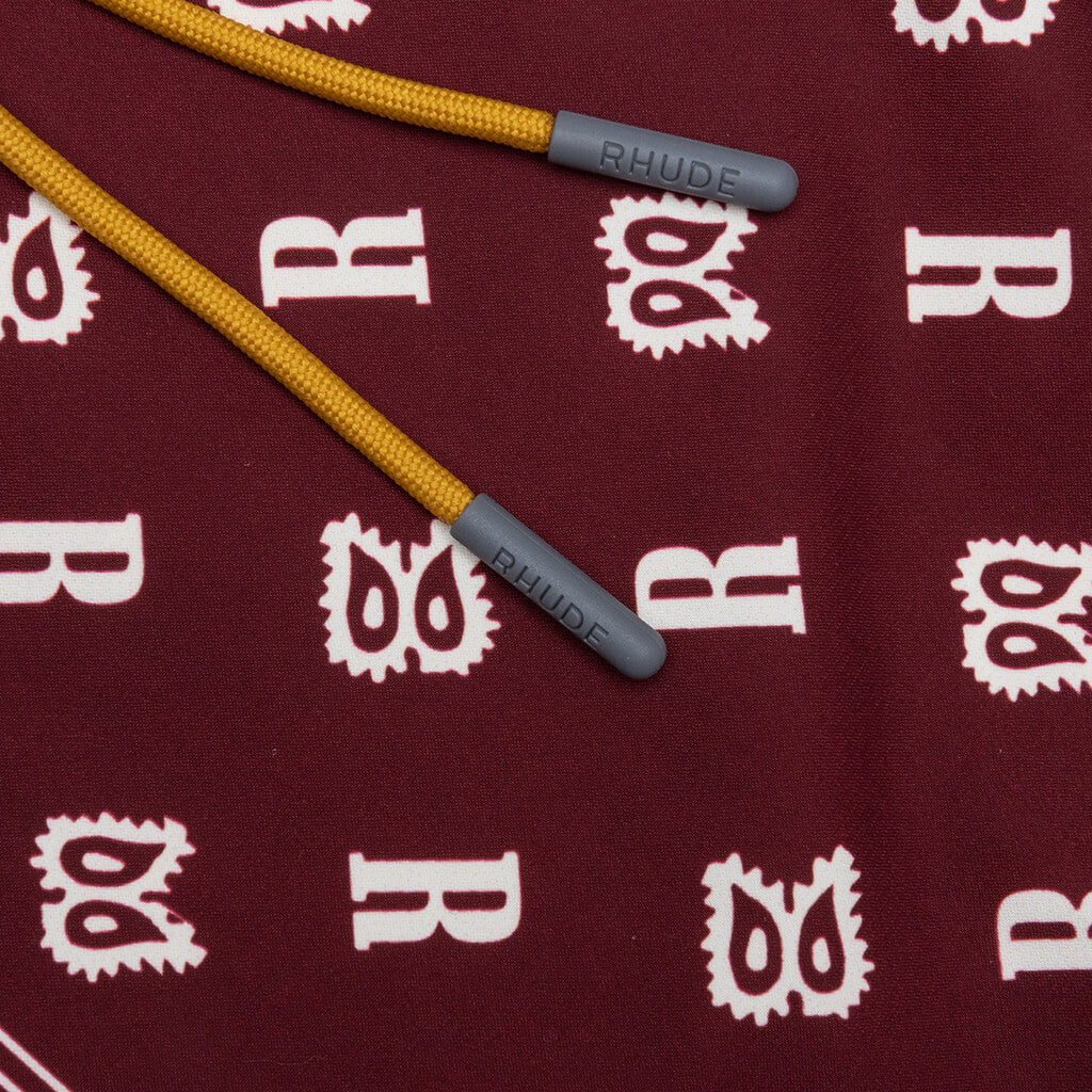 Card Print Swim Short - Maroon/White