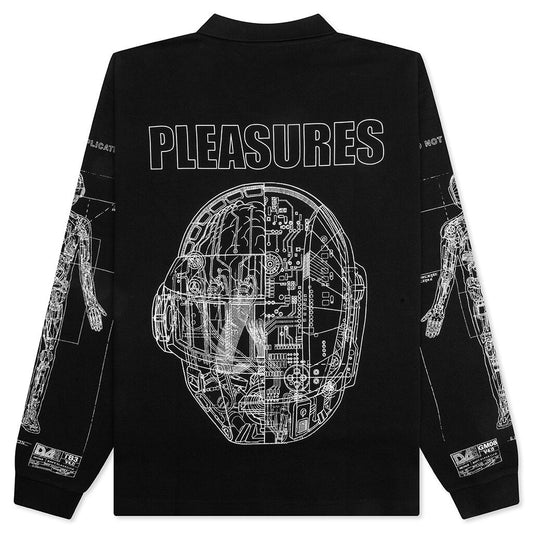 Schematic Long Sleeve Polo - Black