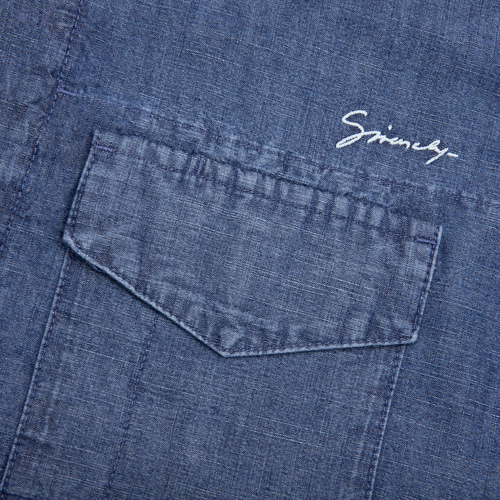 Logo Embroidered Short-Sleeve Shirt - Denim Blue