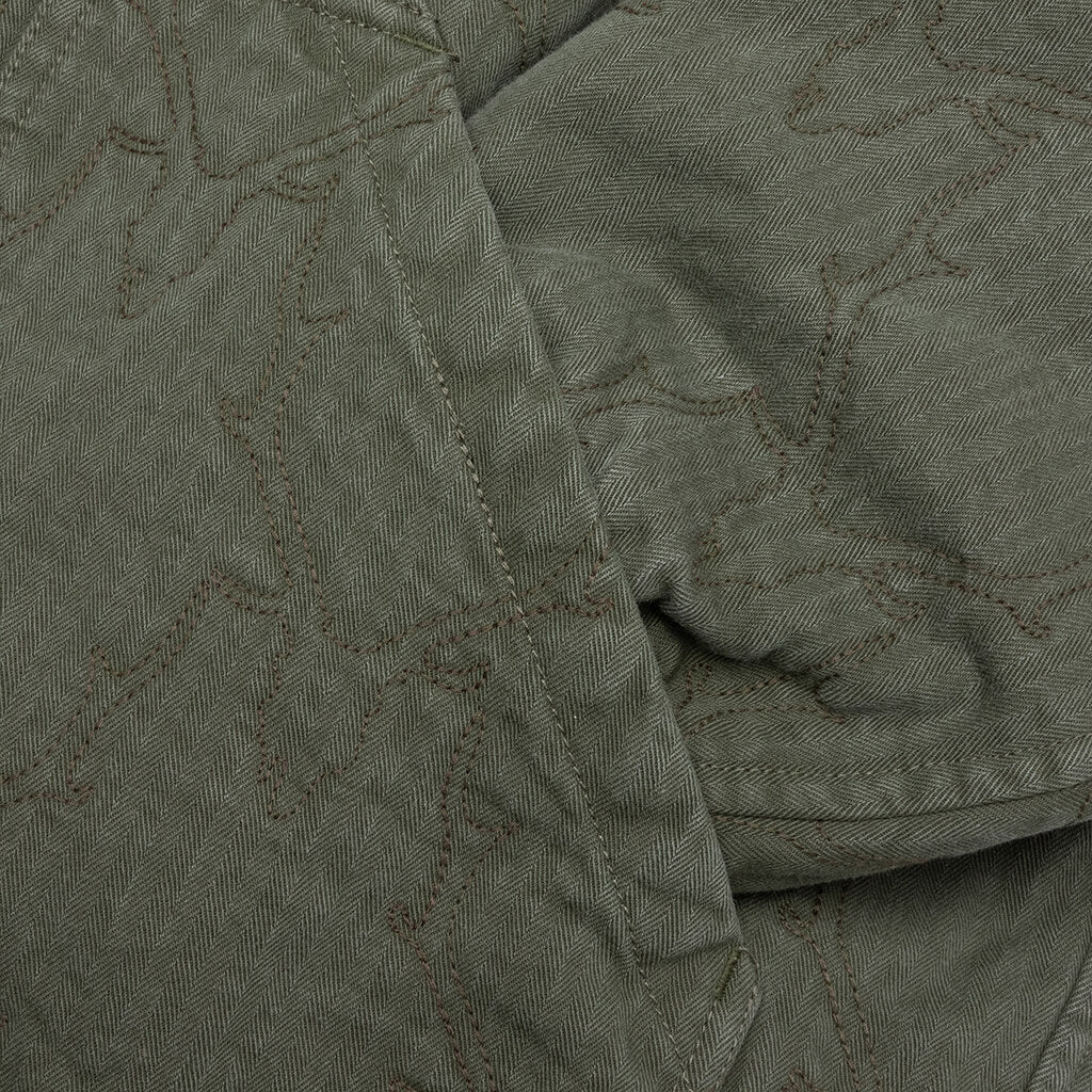 Coach Jacket - Skull Quilting Herringbone Olive