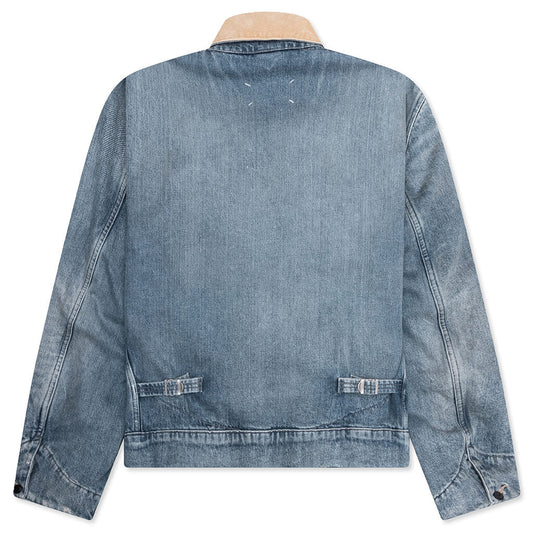 Denim Jacket with Corduroy Collar - Light Blue