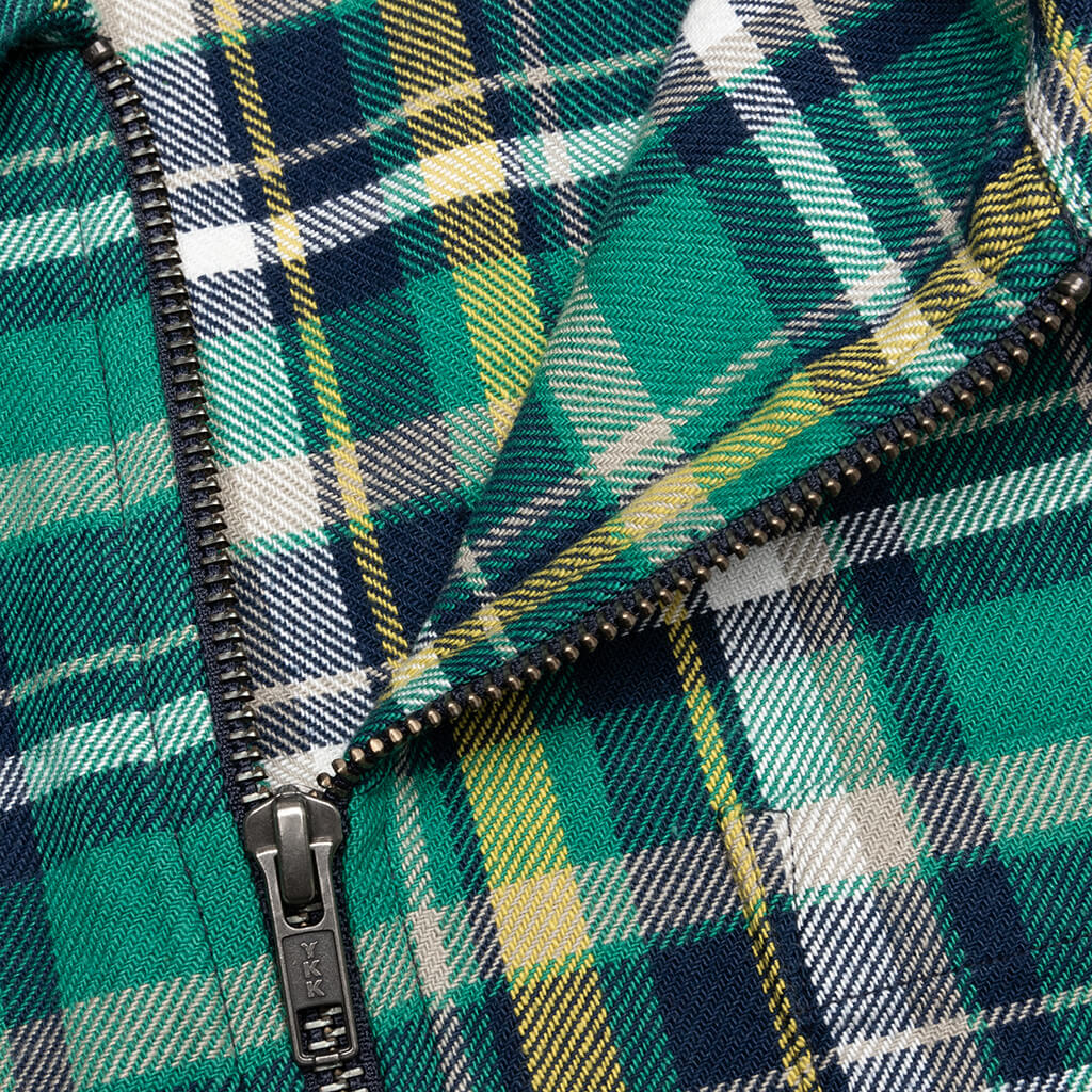 Classic Zip Up Plaid L/S Shirt - Green