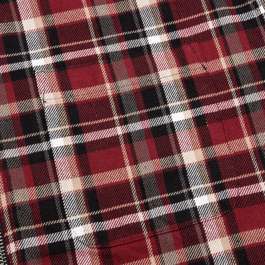 Classic Zip Up Plaid L/S Shirt - Maroon