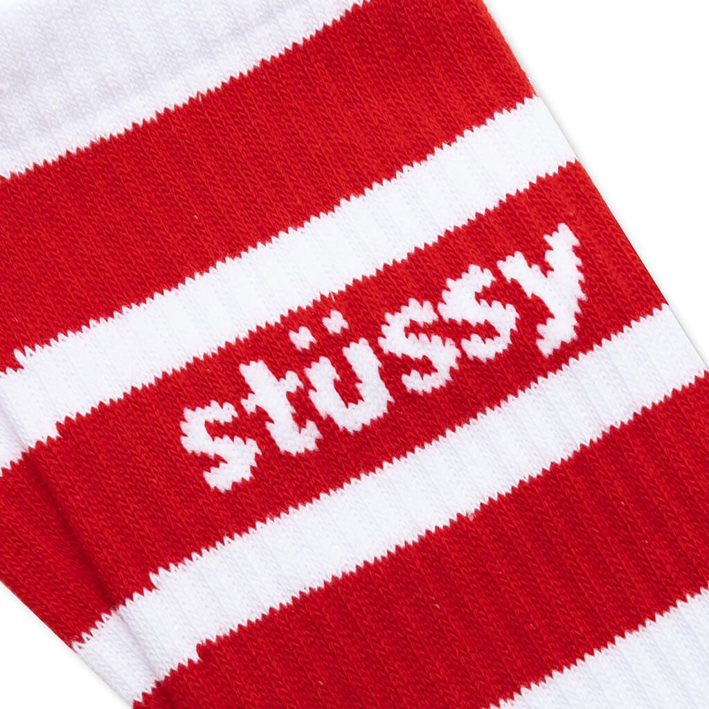 Stripe Crew Socks - White/Red