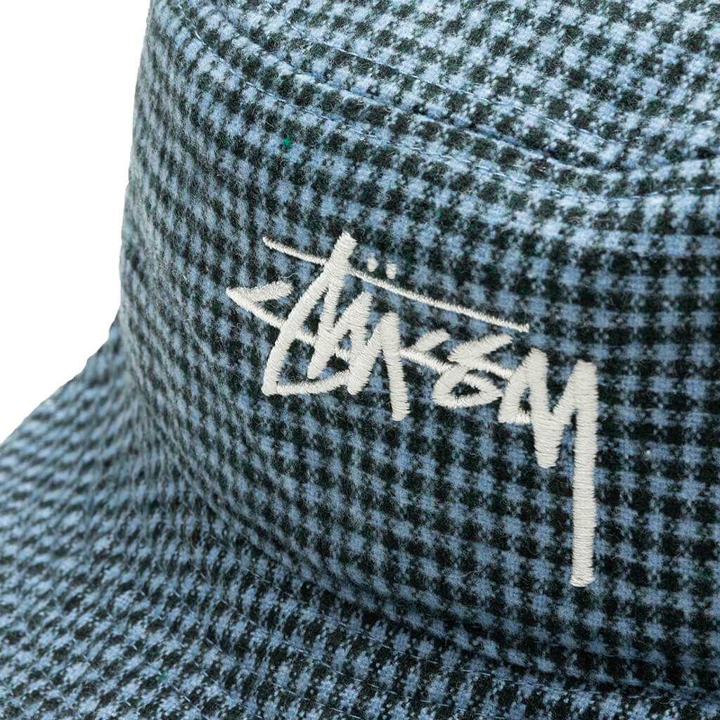 Wool Check Big Stock Bucket Hat - Blue